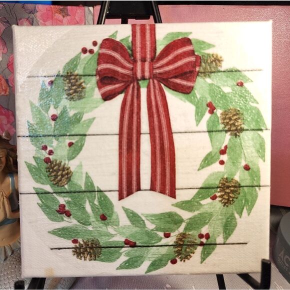 DECOUPAGE CANVAS PRINTS CHRISTMAS WREATH - Picture 1 of 1